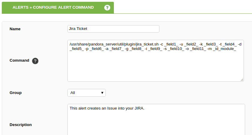 jira integration - configure alert command view