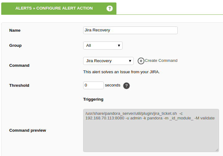 jira integration - configure alert action Jira recovery 