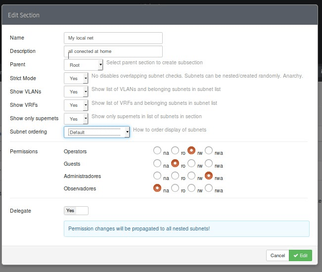 Edit Section view php IPAM