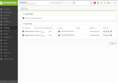 Pandora FMS Discovery deployment center task list