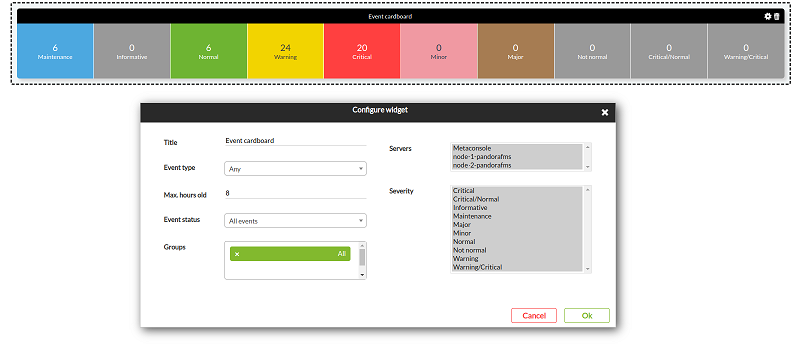 Widget Event Cardboard Filtros personalizados para log viewer
