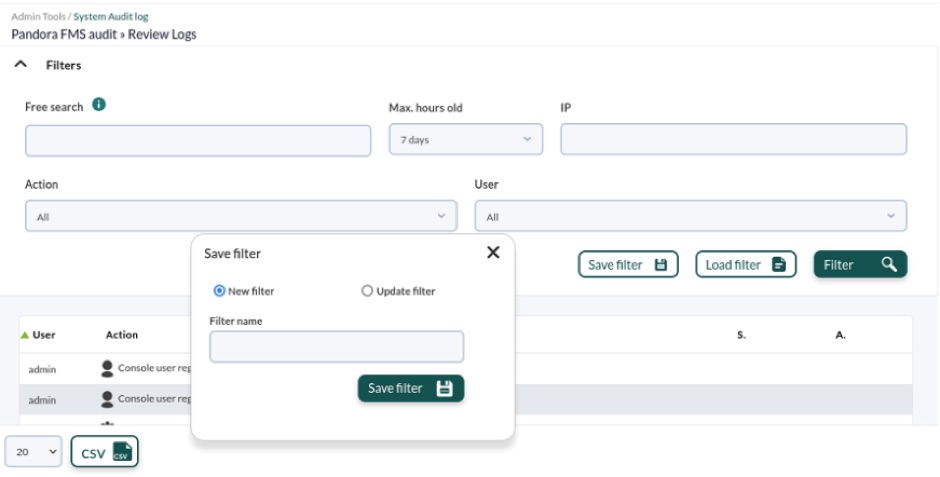 Pandora FMS log viewer filters Pandora FMS log viewer filters