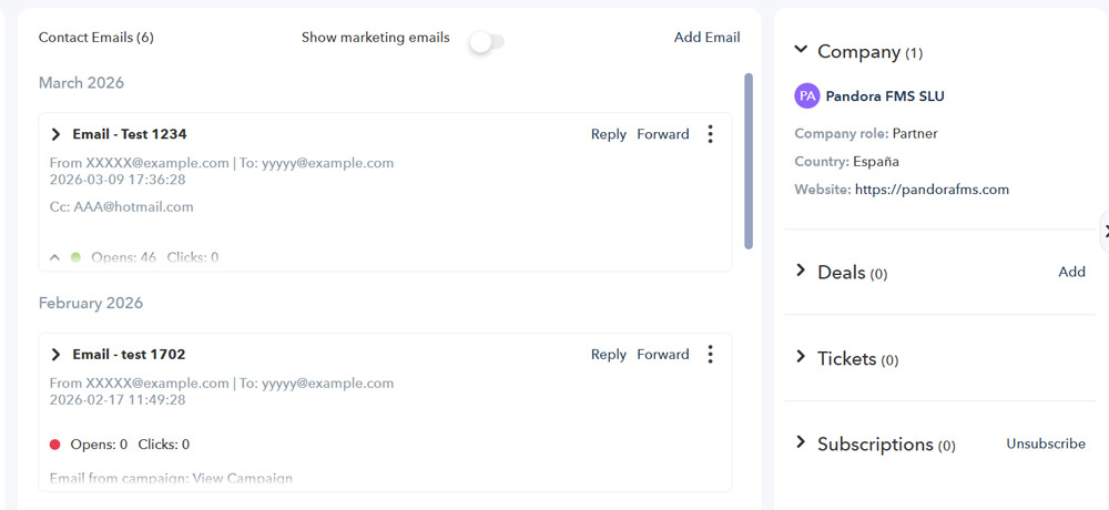 Email sending from CRM in Pandora ITSM 109