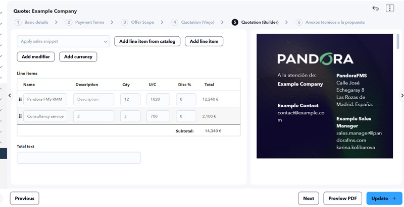 Quotes system in Pandora ITSM 109