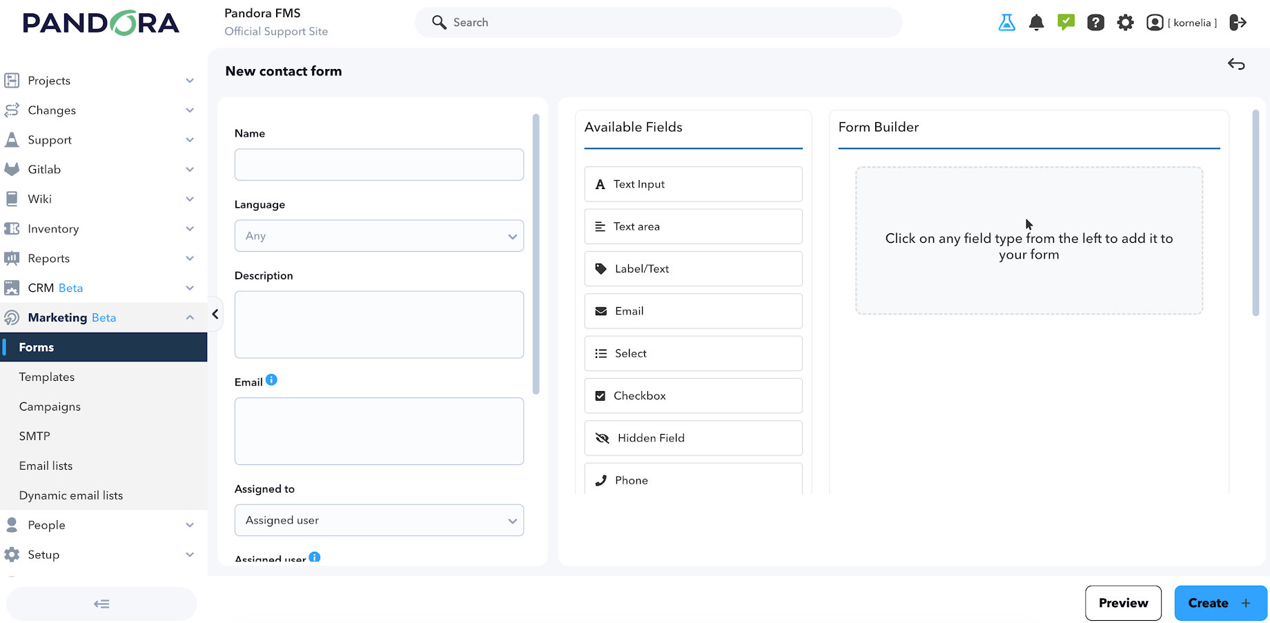 Pandora ITSM web forms interface