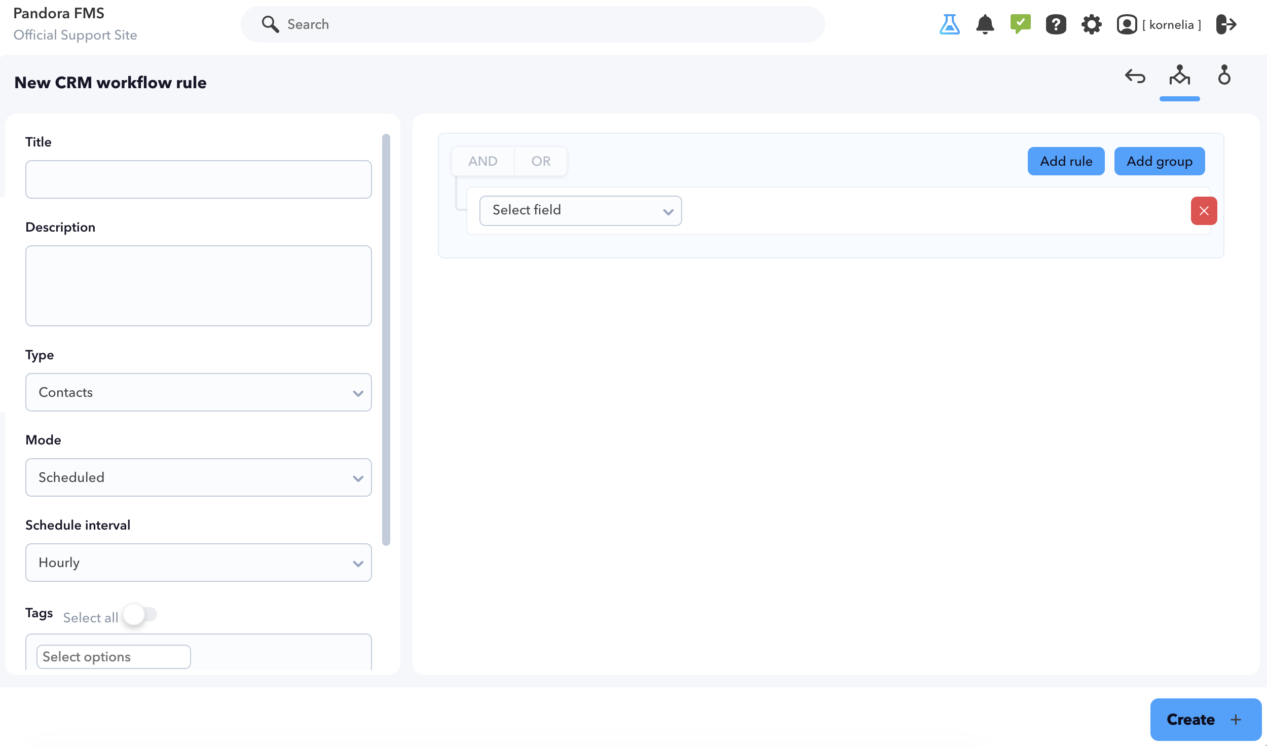 Pandora ITSM contact workflows interface